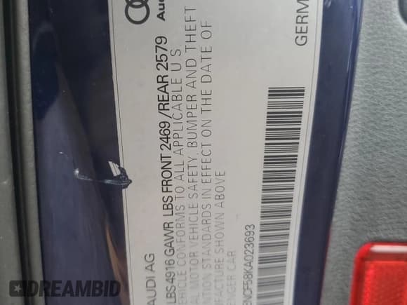 ✅ 2019 Audi A5 Sportback Premium Plus • VIN: WAUENCF58KA023693 • Lot: 80565955. Wystawiony na Copart z przebiegiem 56 730 mil. Bezpłatny archiwum sprzedaży aukcyjnych z USA i szczegółowy raport historii pojazdu na DreamBid. Zdjęcie 12.
