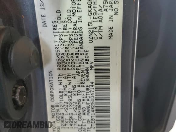 ✅ 2005 Toyota 4Runner SR5 • VIN: JTEBT14R250047144 • Lot: 66442915. Listed on Copart with 285,275 mi. Free auction sales archive from the USA and detailed vehicle history report at DreamBid. Image 13.