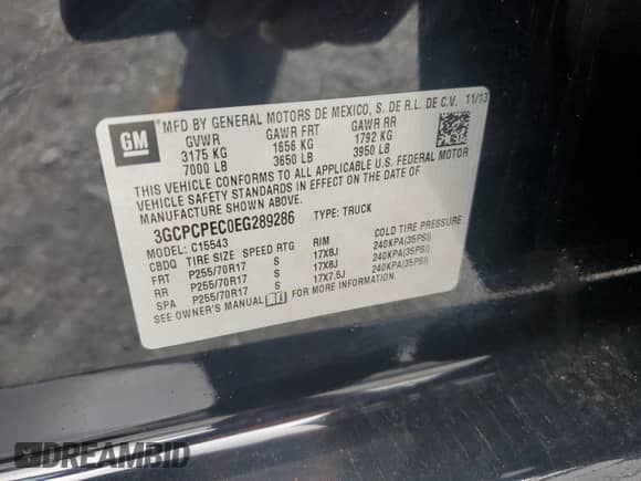 2014 Chevrolet Silverado 1500 Work Truck с VIN 3GCPCPEC0EG289286, выставлен на аукционе Copart как лот 68508835 с пробегом 146 939 миль миль и Списание • Salvage title. История ставок и продаж доступна на DreamBid. Изображение 12.