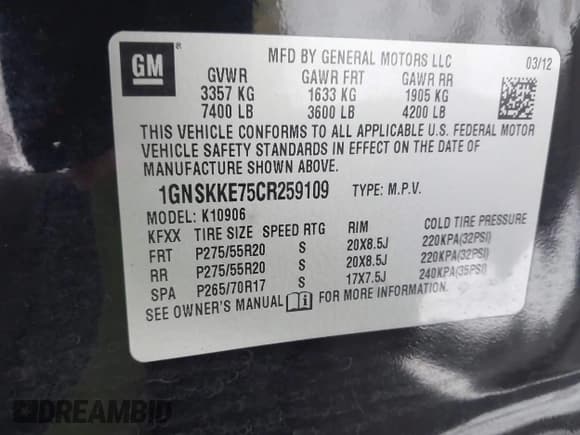 ✅ 2012 Chevrolet Suburban LTZ • VIN: 1GNSKKE75CR259109 • Лот: 43866365. Опубликован ранее на IAAI с пробегом 225 465 миль. Бесплатный доступ к архиву аукционных продаж из США и подробный отчёт об истории автомобиля на DreamBid. Изображение 9.