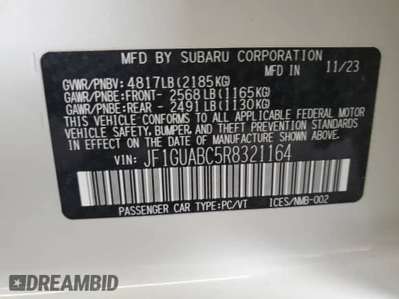 2024 Subaru Impreza с VIN JF1GUABC5R8321164, выставлен на аукционе Copart как лот 71829875 с пробегом 18 872 миль миль и Списание • Salvage title. История ставок и продаж доступна на DreamBid. Изображение 12.