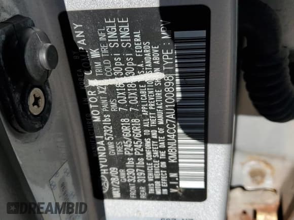 ✅ 2010 Hyundai Veracruz Limited • VIN: KM8NU4CC7AU100898 • Lot: 90535905. Listed on Copart with 245,246 mi. Free auction sales archive from the USA and detailed vehicle history report at DreamBid. Image 13.