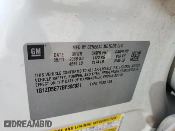 ✅ 2011 Chevrolet Malibu 2LT • VIN: 1G1ZD5E77BF386021 • Lot: 71621884. Listed on Copart with Not provided. Free auction sales archive from the USA and detailed vehicle history report at DreamBid. Image 12.