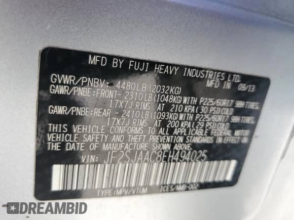 2014 Subaru Forester 2.5i с VIN JF2SJAAC8EH494025, выставлен на аукционе Copart как лот 89657455 с пробегом 115 870 миль миль и Чистый • Clean title. История ставок и продаж доступна на DreamBid. Изображение 13.