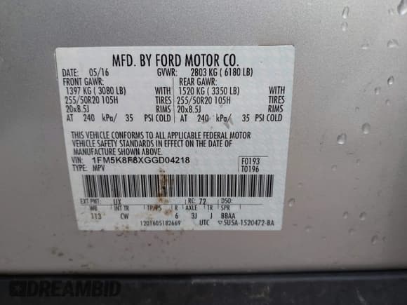 ✅ 2016 Ford Explorer Limited • VIN: 1FM5K8F8XGGD04218 • Lot: 42231185. Wystawiony na IAAI z przebiegiem 69 963 mil. Bezpłatny archiwum sprzedaży aukcyjnych z USA i szczegółowy raport historii pojazdu na DreamBid. Zdjęcie 9.