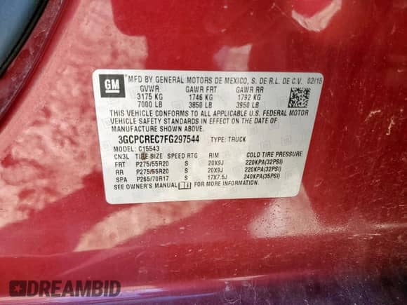 2015 Chevrolet Silverado 1500 LT with VIN 3GCPCREC7FG297544, listed as a Copart auction lot 82291355 with 133,901 mi miles and Salvage title. Bid and sale history available at DreamBid. Image 12.