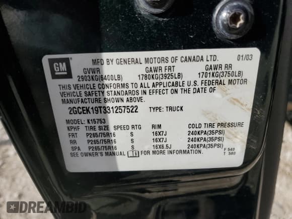 ✅ 2003 Chevrolet Silverado 1500 LS • VIN: 2GCEK19T331257522 • Лот: 75418944. Опубликован ранее на Copart с пробегом 184 586 миль. Бесплатный доступ к архиву аукционных продаж из США и подробный отчёт об истории автомобиля на DreamBid. Изображение 12.