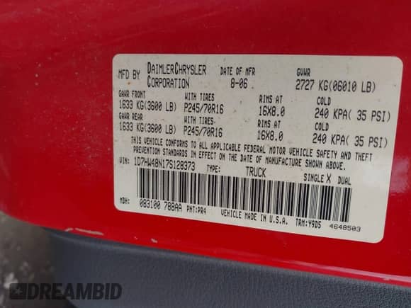 2007 Dodge Dakota SLT z VIN 1D7HW48N17S128373, wystawiony jako IAAI lot #42633897 z przebiegiem 129 780 mil mil oraz . Historia ofert i sprzedaży dostępna na DreamBid. Obrazek 9.