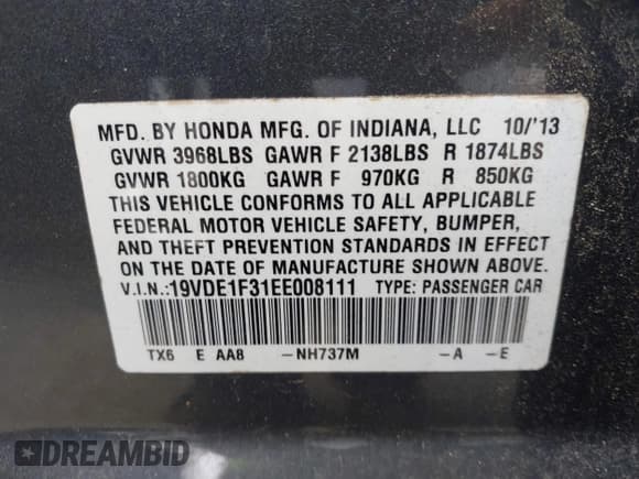 ✅ 2014 Acura ILX • VIN: 19VDE1F31EE008111 • Лот: 43419331. Опубликован ранее на IAAI с пробегом 119 897 миль. Бесплатный доступ к архиву аукционных продаж из США и подробный отчёт об истории автомобиля на DreamBid. Изображение 9.