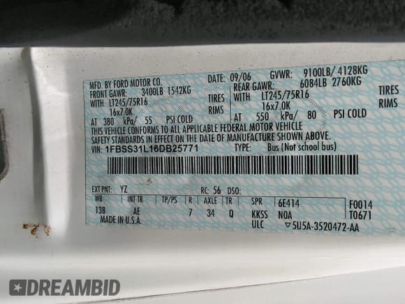 ✅ 2006 Ford Econoline Passenger XL • VIN: 1FBSS31L16DB25771 • Lot: 42059375. Listed on IAAI with Not provided. Free auction sales archive from the USA and detailed vehicle history report at DreamBid. Image 9.