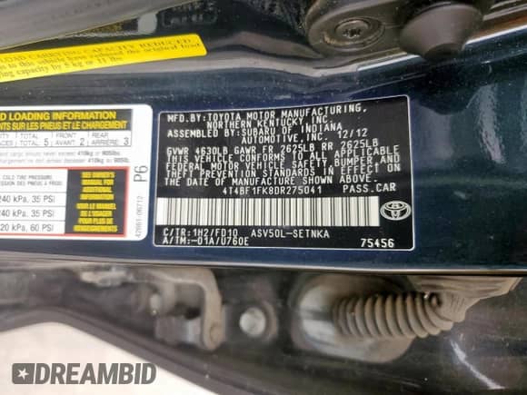 2013 Toyota Camry L с VIN 4T4BF1FK8DR275041, выставлен на аукционе Copart как лот 60847165 с пробегом 142 751 миль миль и Чистый • Clean title. История ставок и продаж доступна на DreamBid. Изображение 12.