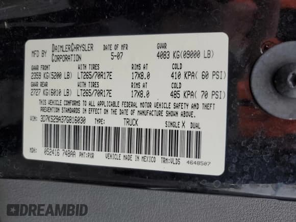 ✅ 2007 Dodge 2500 SLT • VIN: 3D7KS29A37G816030 • Лот: 88985315. Опубликован ранее на Copart с пробегом 157 986 миль. Бесплатный доступ к архиву аукционных продаж из США и подробный отчёт об истории автомобиля на DreamBid. Изображение 14.