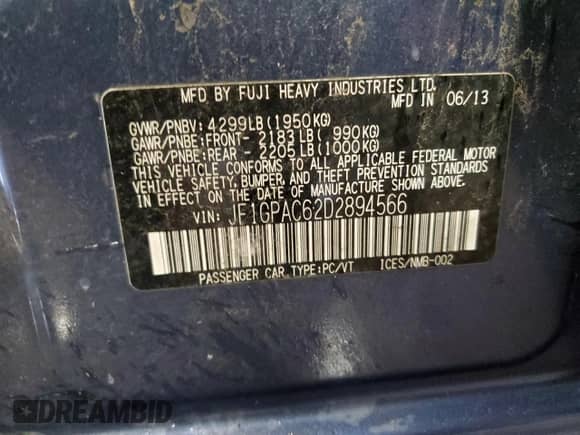 2013 Subaru Impreza Premium с VIN JF1GPAC62D2894566, выставлен на аукционе Copart как лот 63502055 с пробегом 142 279 миль миль и Чистый • Clean title. История ставок и продаж доступна на DreamBid. Изображение 14.