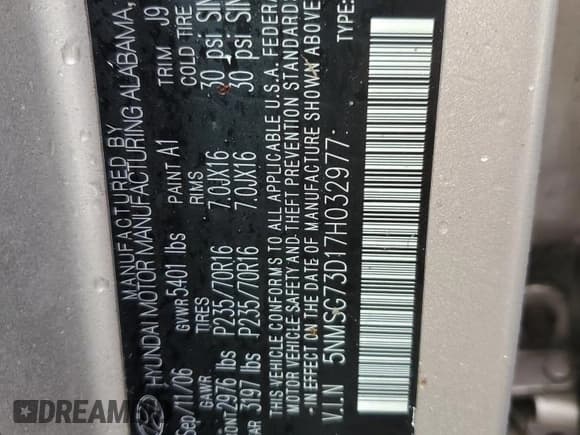 ✅ 2007 Hyundai Santa Fe GLS • VIN: 5NMSG73D17H032977 • Lot: 74603004. Listed on Copart with 180,052 mi. Free auction sales archive from the USA and detailed vehicle history report at DreamBid. Image 13.