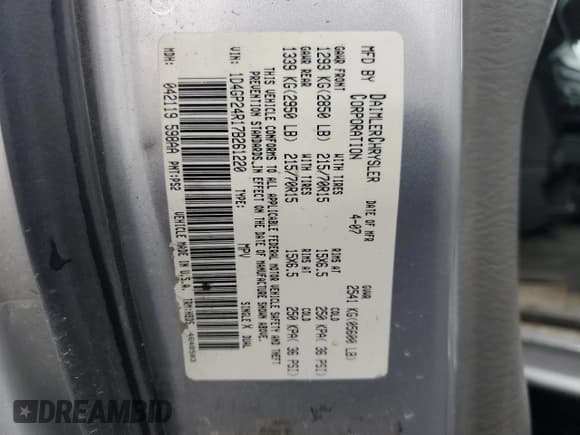 ✅ 2007 Dodge Grand Caravan SE • VIN: 1D4GP24R17B261220 • Lot: 90712405. Wystawiony na Copart z przebiegiem 248 243 mil. Bezpłatny archiwum sprzedaży aukcyjnych z USA i szczegółowy raport historii pojazdu na DreamBid. Zdjęcie 13.