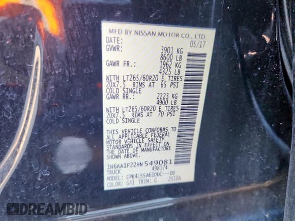 ✅ 2017 Nissan Titan SV • VIN: 1N6AA1F22HN549081 • Лот: 71369845. Опубликован ранее на Copart с пробегом 113 843 миль. Бесплатный доступ к архиву аукционных продаж из США и подробный отчёт об истории автомобиля на DreamBid. Изображение 12.