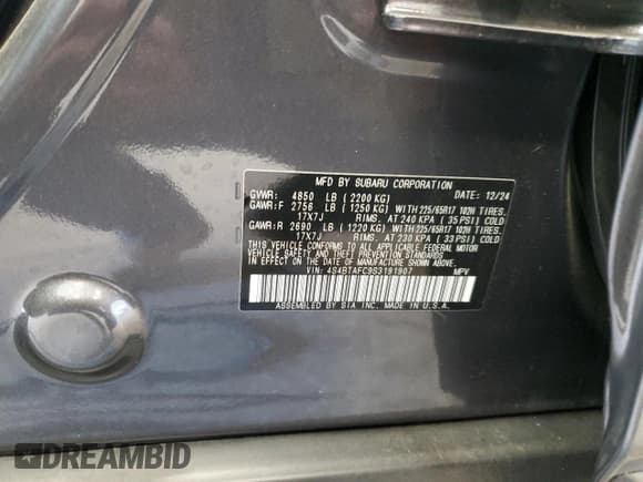 ✅ 2025 Subaru Outback Premium • VIN: 4S4BTAFC9S3191907 • Lot: 68203965. Listed on Copart with 4,542 mi. Free auction sales archive from the USA and detailed vehicle history report at DreamBid. Image 14.