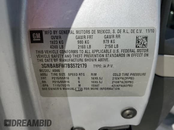 ✅ 2011 Chevrolet HHR 1LT • VIN: 3GNBABFW7BS572179 • Lot: 48938605. Listed on Copart with 227,892 mi. Free auction sales archive from the USA and detailed vehicle history report at DreamBid. Image 12.