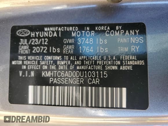 ✅ 2013 Hyundai Veloster w/Gray Int • VIN: KMHTC6AD0DU103115 • Lot: 59599874. Wystawiony na Copart z przebiegiem 73 843 mil. Bezpłatny archiwum sprzedaży aukcyjnych z USA i szczegółowy raport historii pojazdu na DreamBid. Zdjęcie 12.