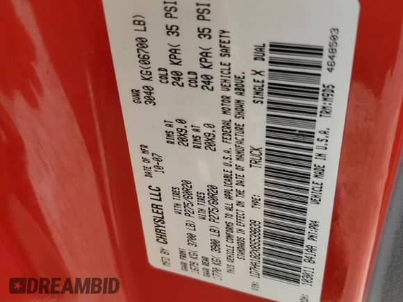 2008 Dodge 1500 SLT с VIN 1D7HA182X8S539839, выставлен на аукционе Copart как лот 57511384 с пробегом 269 665 миль миль и На запчасти • Non repairable. История ставок и продаж доступна на DreamBid. Изображение 12.