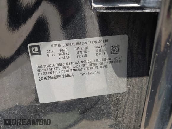 ✅ 2011 Buick Regal CXL RL2 • VIN: 2G4GP5ECXB9214654 • Lot: 42585278. Listed on IAAI with 128,410 mi. Free auction sales archive from the USA and detailed vehicle history report at DreamBid. Image 9.