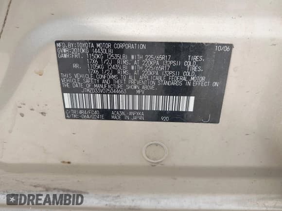 ✅ 2007 Toyota RAV4 • VIN: JTMZD33V075044663 • Lot: 42593154. Listed on IAAI with 137,573 mi. Free auction sales archive from the USA and detailed vehicle history report at DreamBid. Image 9.