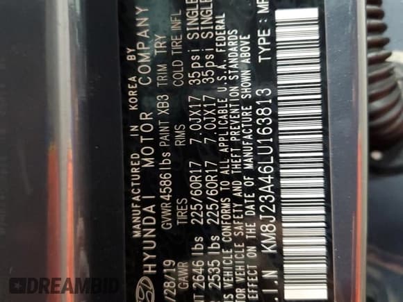 ✅ 2020 Hyundai Tucson SE • VIN: KM8J23A46LU163813 • Lot: 90990275. Listed on Copart with 47,720 mi. Free auction sales archive from the USA and detailed vehicle history report at DreamBid. Image 13.