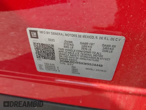 ✅ 2021 Chevrolet Blazer LT • VIN: 3GNKBDRSXMS534448 • Lot: 43062488. Listed on IAAI with Not provided. Free auction sales archive from the USA and detailed vehicle history report at DreamBid. Image 9.