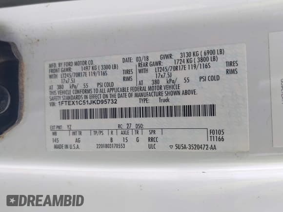 ✅ 2018 Ford F-150 XL • VIN: 1FTEX1C51JKD95732 • Lot: 42175873. Listed on IAAI with 141,534 mi. Free auction sales archive from the USA and detailed vehicle history report at DreamBid. Image 9.