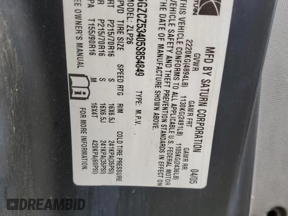 ✅ 2005 Saturn VUE • VIN: 5GZCZ53405S854849 • Lot: 43655545. Wystawiony na Copart z przebiegiem 258 250 mil. Bezpłatny archiwum sprzedaży aukcyjnych z USA i szczegółowy raport historii pojazdu na DreamBid. Zdjęcie 13.