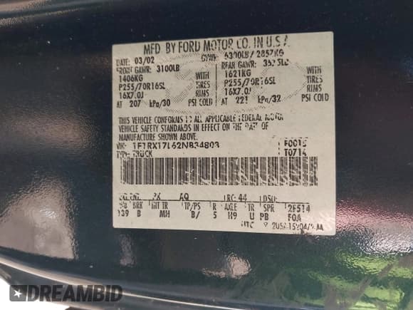 ✅ 2002 Ford F-150 XL • VIN: 1FTRX17L62NB34803 • Lot: 42136852. Listed on IAAI with 212,882 mi. Free auction sales archive from the USA and detailed vehicle history report at DreamBid. Image 9.