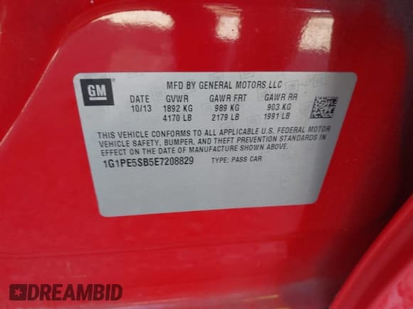 ✅ 2014 Chevrolet Cruze 2LT • VIN: 1G1PE5SB5E7208829 • Лот: 43706163. Опубликован ранее на IAAI с пробегом 106 953 миль. Бесплатный доступ к архиву аукционных продаж из США и подробный отчёт об истории автомобиля на DreamBid. Изображение 9.