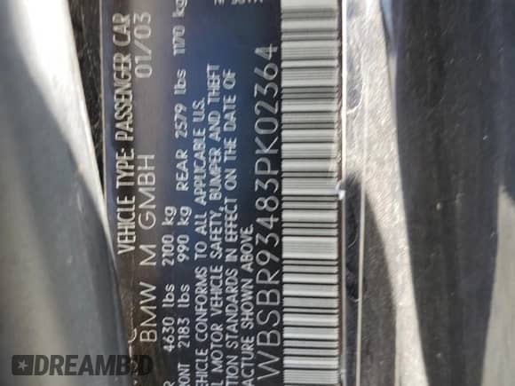 2003 BMW 3 Series M3 с VIN WBSBR93483PK02364, выставлен на аукционе Copart как лот 72050055 с пробегом Не указан миль и Чистый • Clean title. История ставок и продаж доступна на DreamBid. Изображение 12.