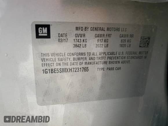 ✅ 2017 Chevrolet Cruze LT • VIN: 1G1BE5SMXH7231765 • Лот: 67612415. Опубликован ранее на Copart с пробегом 96 717 миль. Бесплатный доступ к архиву аукционных продаж из США и подробный отчёт об истории автомобиля на DreamBid. Изображение 12.