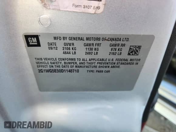 ✅ 2013 Chevrolet Impala LT • VIN: 2G1WG5E30D1148710 • Lot: 90831115. Listed on Copart with 163,943 mi miles. Access the free auction sales archive from the USA and view a detailed vehicle history report at DreamBid. Image 12.