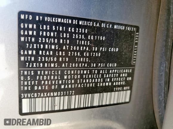 ✅ 2022 Volkswagen Tiguan SE R-Line Black • VIN: 3VVCB7AX4NM031172 • Lot: 84484825. Wystawiony na Copart z przebiegiem 55 241 mil. Bezpłatny archiwum sprzedaży aukcyjnych z USA i szczegółowy raport historii pojazdu na DreamBid. Zdjęcie 13.