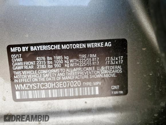 ✅ 2017 MINI Countryman Cooper • VIN: WMZYS7C30H3E07020 • Lot: 59914905. Listed on Copart with 66,605 mi. Free auction sales archive from the USA and detailed vehicle history report at DreamBid. Image 13.