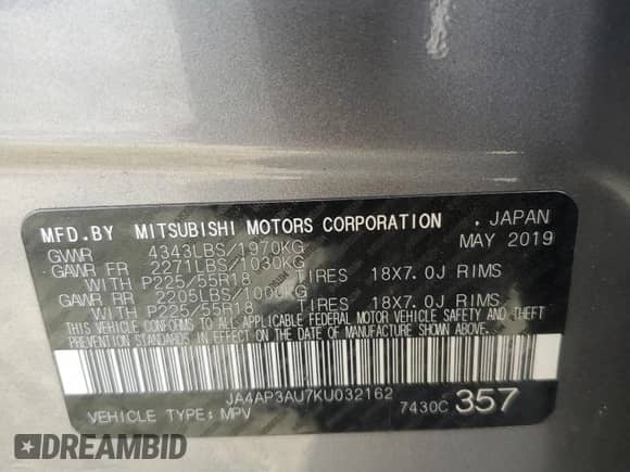 2019 Mitsubishi Outlander ES с VIN JA4AP3AU7KU032162, выставлен на аукционе Copart как лот 86606585 с пробегом 83 835 миль миль и Чистый • Clean title. История ставок и продаж доступна на DreamBid. Изображение 12.