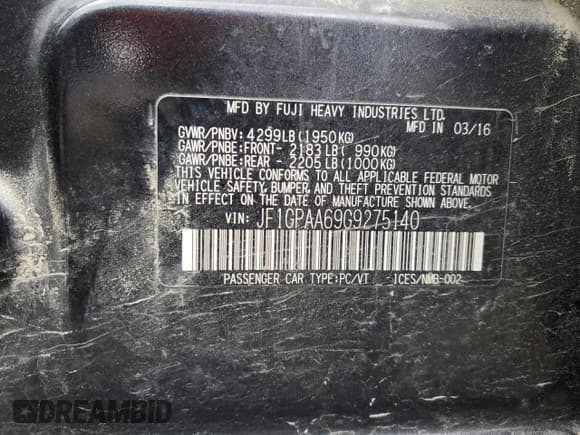 ✅ 2016 Subaru Impreza 2.0i • VIN: JF1GPAA69G9275140 • Лот: 82365115. Опубликован ранее на Copart с пробегом 130 319 миль. Бесплатный доступ к архиву аукционных продаж из США и подробный отчёт об истории автомобиля на DreamBid. Изображение 13.