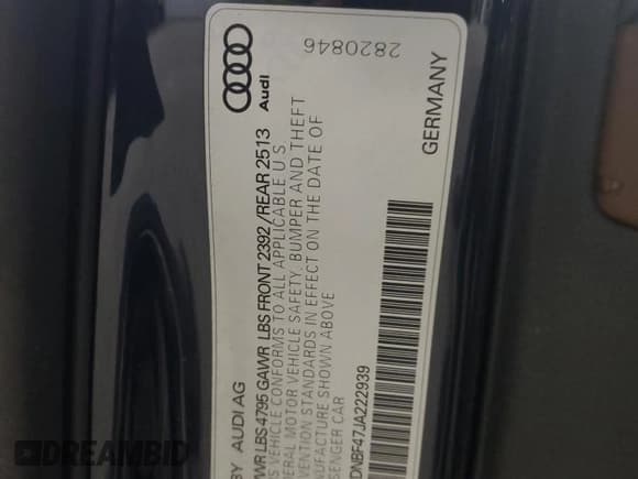 ✅ 2018 Audi A4 • VIN: WAUDNBF47JA222939 • Лот: 43233175. Опубликован ранее на Copart с пробегом 109 312 миль. Бесплатный доступ к архиву аукционных продаж из США и подробный отчёт об истории автомобиля на DreamBid. Изображение 13.