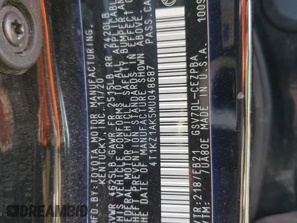 ✅ 2021 Toyota Camry TRD • VIN: 4T1KZ1AK5MU048687 • Lot: 82611425. Listed on Copart with 125,298 mi. Free auction sales archive from the USA and detailed vehicle history report at DreamBid. Image 13.