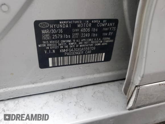 2016 Hyundai Azera с VIN KMHFG4JGXGA559709, выставлен на аукционе Copart как лот 43368565 с пробегом 139 359 миль миль и Списание • Salvage title. История ставок и продаж доступна на DreamBid. Изображение 13.