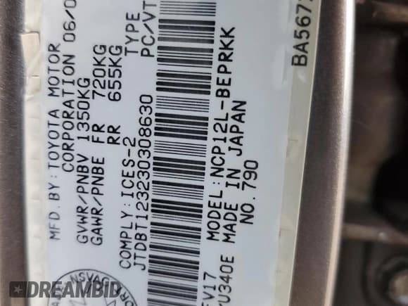 ✅ 2003 Toyota ECHO • VIN: JTDBT123230308630 • Lot: 61646095. Wystawiony na Copart z przebiegiem 182 529 mil. Bezpłatny archiwum sprzedaży aukcyjnych z USA i szczegółowy raport historii pojazdu na DreamBid. Zdjęcie 12.