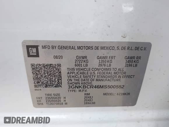 2021 Chevrolet Blazer LT z VIN 3GNKBCR46MS500552, wystawiony jako IAAI lot #42904644 z przebiegiem 77 103 mil mil oraz . Historia ofert i sprzedaży dostępna na DreamBid. Obrazek 8.