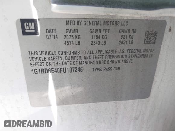 ✅ 2015 Chevrolet Volt • VIN: 1G1RD6E40FU107246 • Lot: 42078409. Wystawiony na IAAI z przebiegiem 127 874 mil. Bezpłatny archiwum sprzedaży aukcyjnych z USA i szczegółowy raport historii pojazdu na DreamBid. Zdjęcie 9.