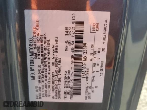 ✅ 2021 Ford Mustang GT Premium • VIN: 1FA6P8CF1M5133899 • Lot: 91695185. Wystawiony na Copart z przebiegiem 16 872 mil. Bezpłatny archiwum sprzedaży aukcyjnych z USA i szczegółowy raport historii pojazdu na DreamBid. Zdjęcie 12.