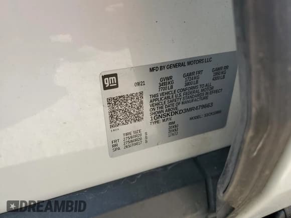 ✅ 2021 Chevrolet Suburban Z71 • VIN: 1GNSKDKD3MR479663 • Lot: 82222395. Listed on Copart with 68,737 mi. Free auction sales archive from the USA and detailed vehicle history report at DreamBid. Image 13.