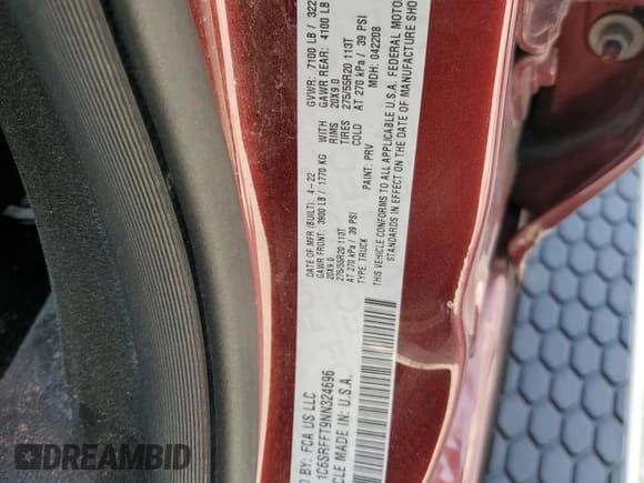 ✅ 2022 Ram 1500 Big Horn • VIN: 1C6SRFFT9NN324696 • Lot: 87094175. Wystawiony na Copart z przebiegiem 83 589 mil. Bezpłatny archiwum sprzedaży aukcyjnych z USA i szczegółowy raport historii pojazdu na DreamBid. Zdjęcie 12.