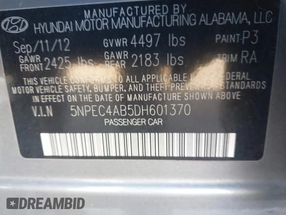 ✅ 2013 Hyundai Sonata Limited • VIN: 5NPEC4AB5DH601370 • Лот: 43695558. Опубликован ранее на IAAI с пробегом 244 518 миль. Бесплатный доступ к архиву аукционных продаж из США и подробный отчёт об истории автомобиля на DreamBid. Изображение 9.