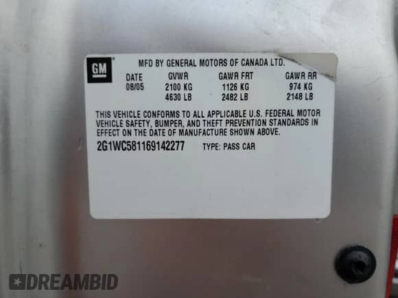 2006 Chevrolet Impala LT 3.9L с VIN 2G1WC581169142277, выставлен на аукционе Copart как лот 86521445 с пробегом 79 353 миль миль и Списание • Salvage title. История ставок и продаж доступна на DreamBid. Изображение 12.